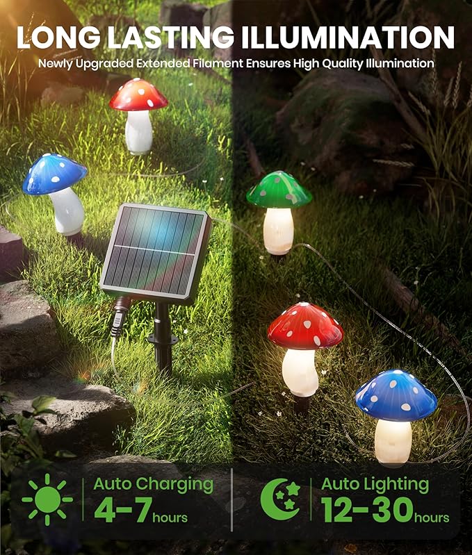 Solar Mushroom Lights Outdoor, 9 Pack 30FT Multicolor 8 Modes Solar Garden - Image 6