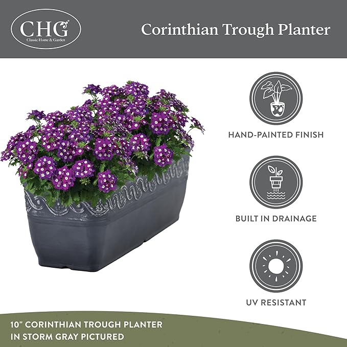 Classic Home and Garden Corinthian Rectangular Trough Window Box Planter - Image 4