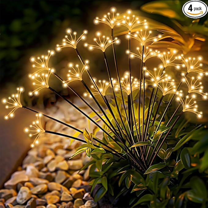 Solar Garden Lights 4 Pack Waterproof Solar Swaying Starburst Light Outdoor by Yaafen
