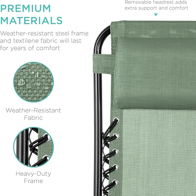 Best Choice Products Set of 2 Adjustable Steel Mesh Zero Gravity Lounge Chair - Image 7