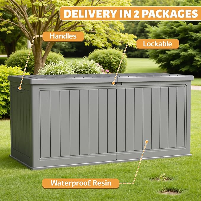 Flamaker Resin Deck Box 270 Gallon, Waterproof Imitation-Wood Lockable Storage - Image 3