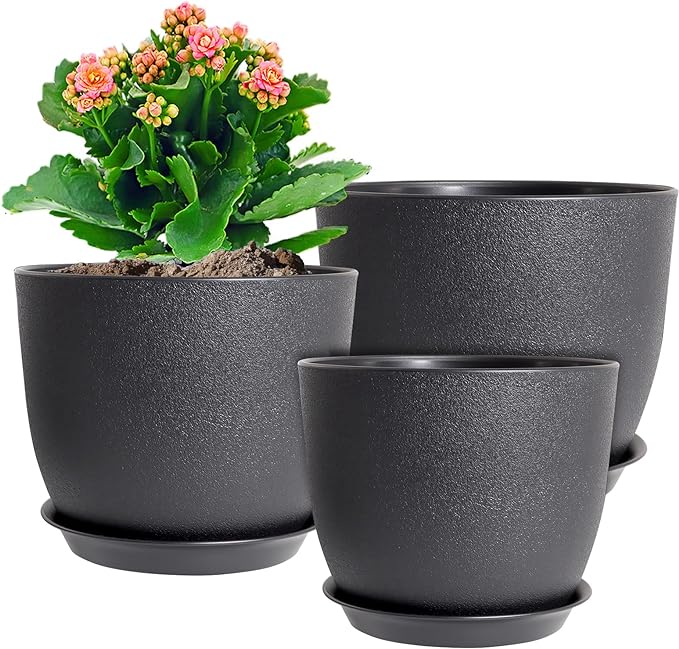 10/9/8 inch Medium Plant Pots, 3 Pack Modern Decorative Plastic Planters by WSMKSZ