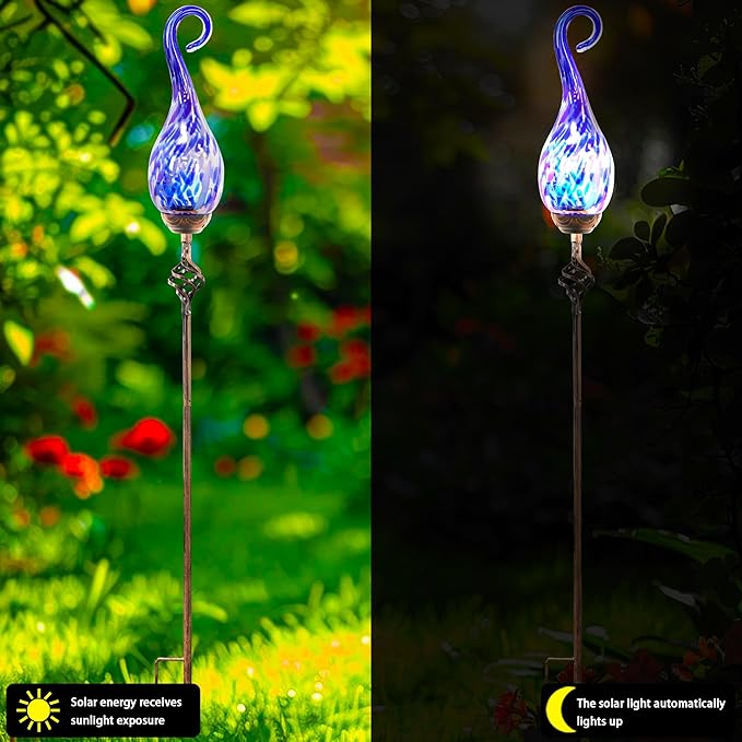 Garden Solar Lights Outdoor, Decorative LED Pearlized Glass Spiral Garden Stake - Image 6