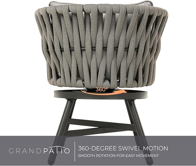 Grand patio Dining Chair Set of 3, Swivel Rope Armchairs - Image 4