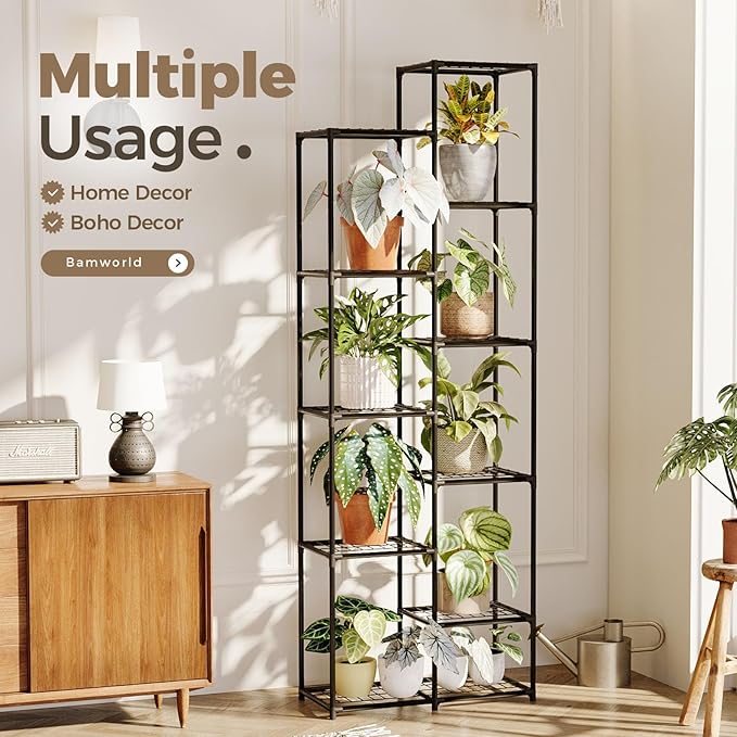 Bamworld Plant Stand Indoor Outdoor 11 Tire Tall Large Metal Plant Shelf Multi - Image 5