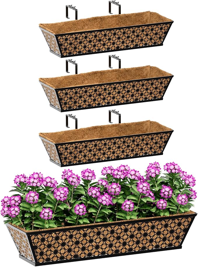 SPECILITE 24" Window Boxes Planters, Heavy Duty Metal Railing Planter Boxes by SPECILITE