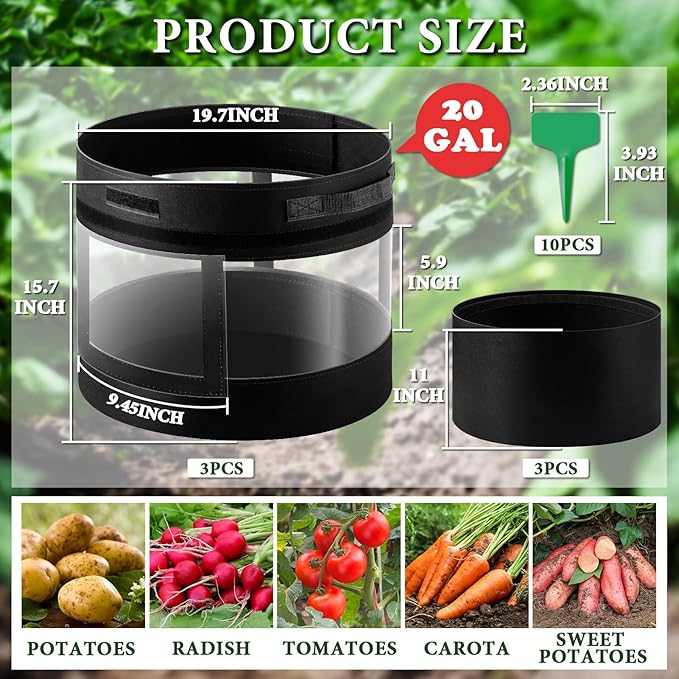 3 Pack 20 Gallon 360° Visibility Potato Grow Bags - Image 2