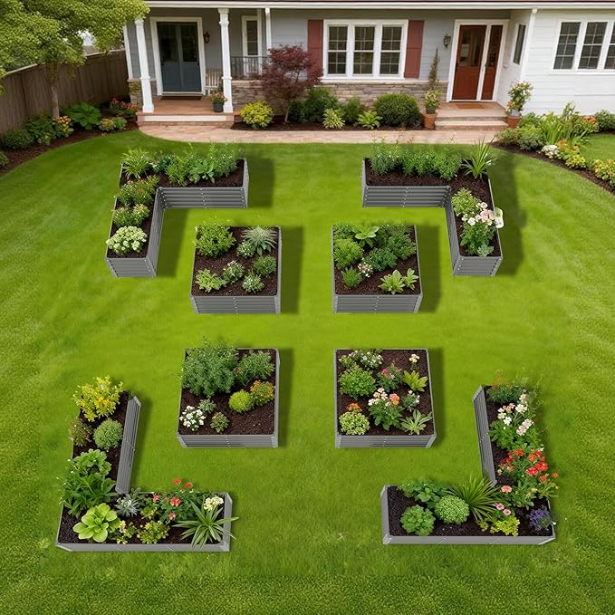 A ANLEOLIFE Set of 8, 18 Inch Tall Quartz Grey Raised Garden Beds Kit, L-Shaped - Image 3