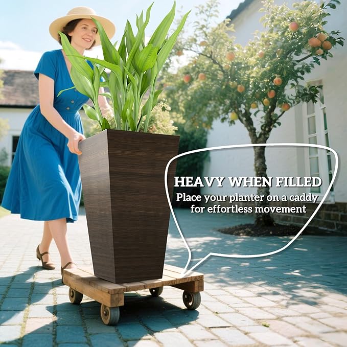 Outsunny Tall Planter for Outdoor Plants Set of 3, 28 Inch Taper Planter - Image 4