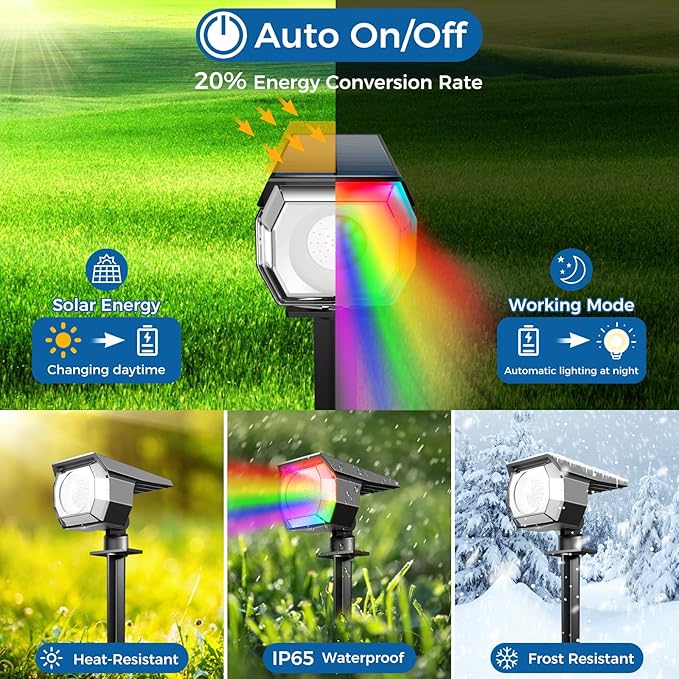 Peasur 6 Pack Solar Spot Lights Outdoor Color Changing, 7 Modes Halloween RGB - Image 3