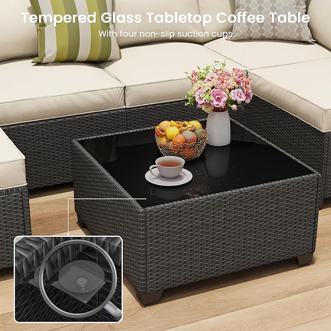 7 Piece Outdoor Patio Furniture Set, Outdoor Sectional Furniture, Rattan & - Image 6