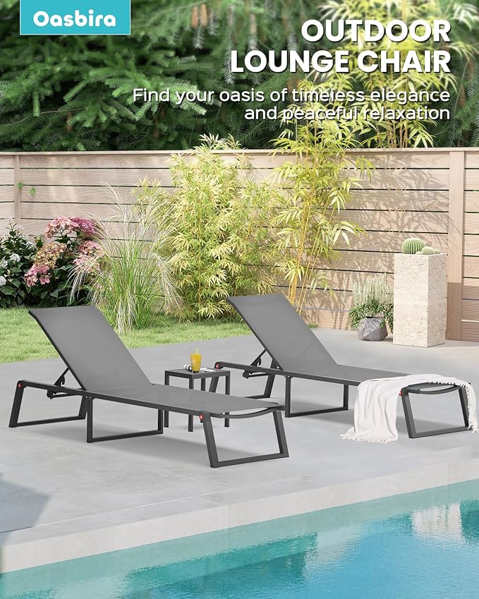 Aluminum Chaise Lounge Chair Outdoor, Foldable & No Assembly Pool Lounge Chairs - Image 6