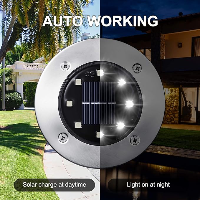 LYHOPE Solar Ground Lights Outdoor, 8 Pack 8 LED Solar Disk Lights Waterproof - Image 3