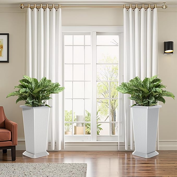 FENCY Set of 2 Tall Planters for Outdoor Plants, 24 Inch Large Tapered Pots - Image 6
