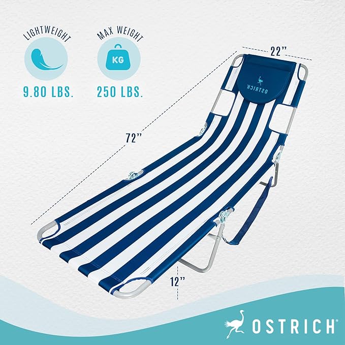 Ostrich Chaise Lounge Blue and White Striped - Image 3