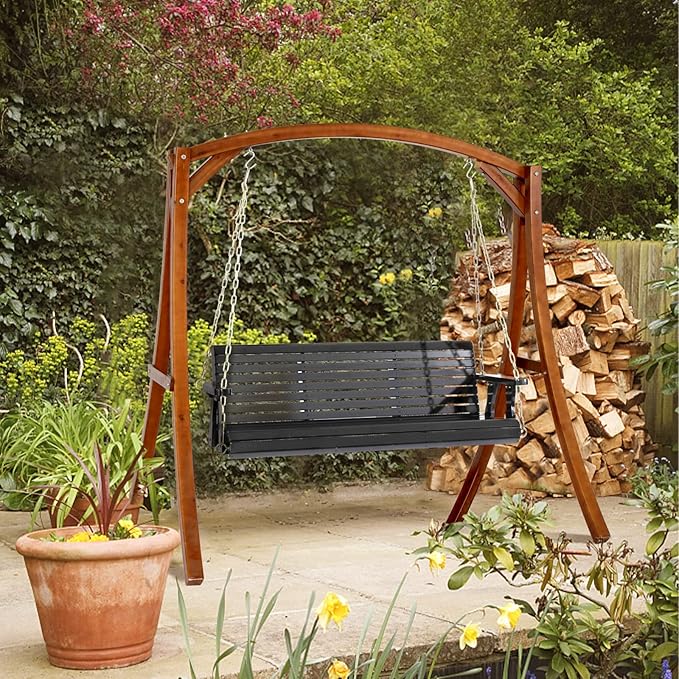 VINGLI Upgraded Patio Wooden Porch Swing - Image 7