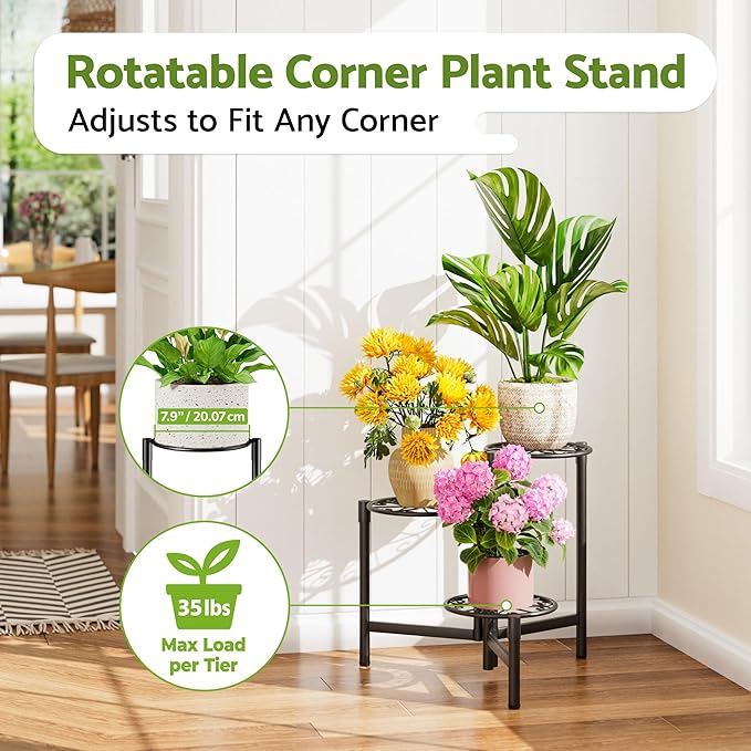 Metal Plant Stand Outdoor Indoor, 3 Tier Foldable Corner Tall Plant Shelf - Image 2
