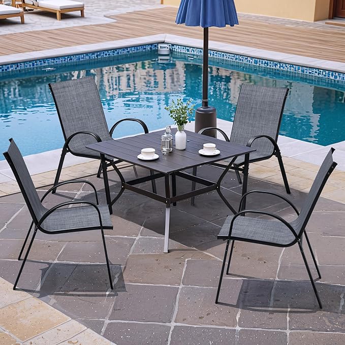 Flamaker Patio Chairs Stackable Dining Chairs Set of 4 Metal and Teslin Outdoor - Image 7