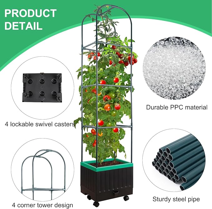 Raised Garden Bed with Self Watering Garden Pots, Planter Box with Trellis - Image 4