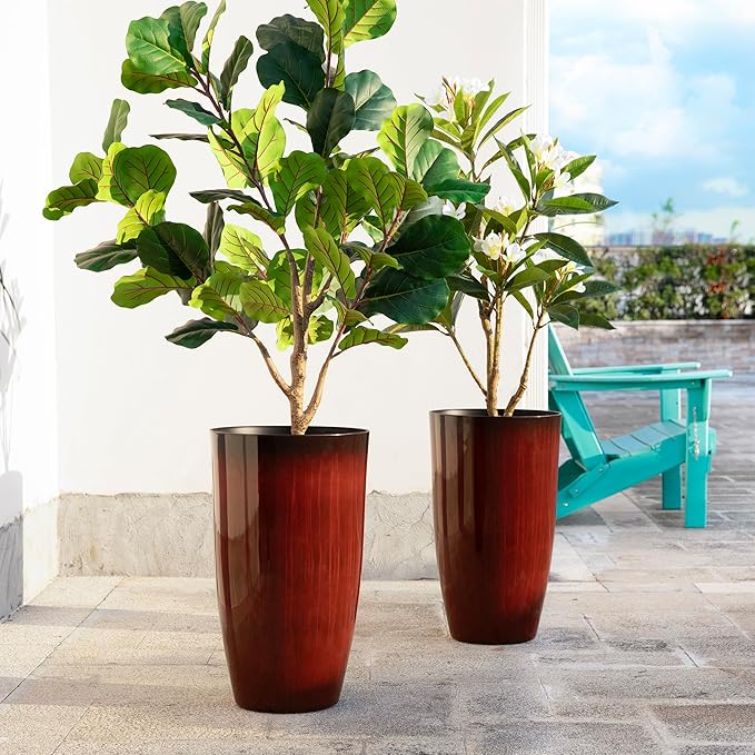 Glitzhome 23.5" H Oversized Tall Planter, Gradient Red Faux Ceramic Finish - Image 7
