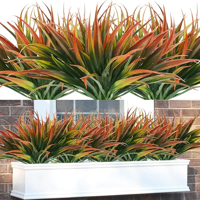 16Pcs Artificial Grass Fake Plants 17.3in Outdoor Plastic Plants UV Resistant by Phliofd