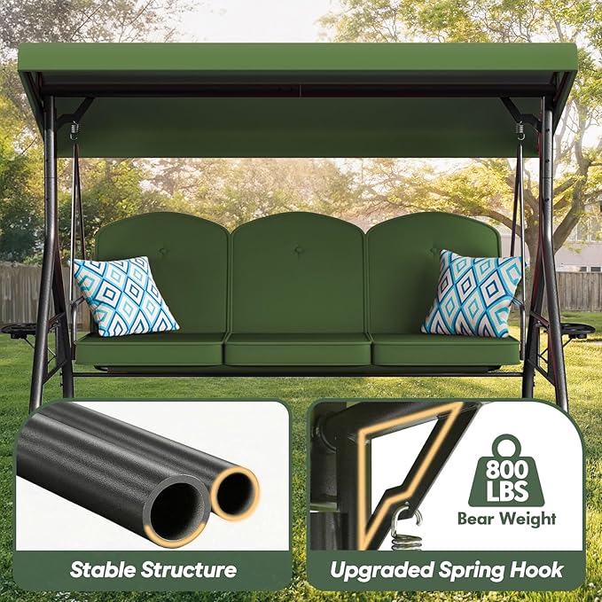 3 Seat Outdoor Porch Patio Swing - Image 3