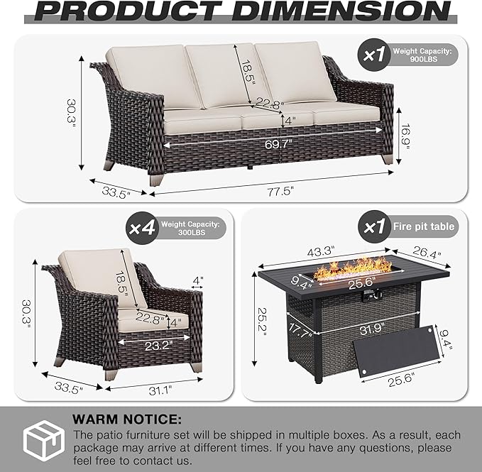Joyside Wicker Patio Furniture Sets, 6 Pieces Upgraded Large Size Outdoor - Image 2