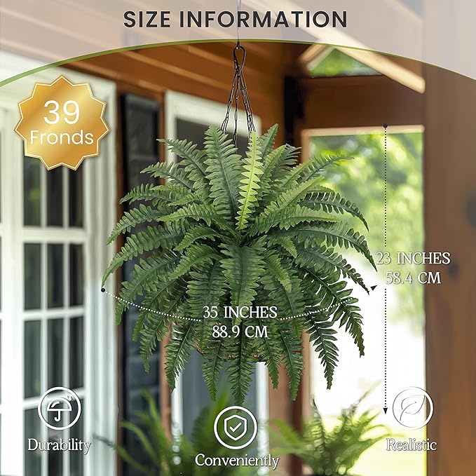 35" Fake Ferns, 4 Large Artificial Bonston Ferns Bushes Plants - Image 2