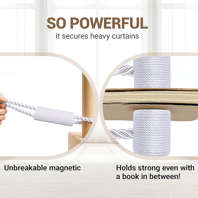 Hion Magnetic Curtain Tiebacks White 4 Pack, Curtain Tiebacks Buckles Holdbacks - Image 5