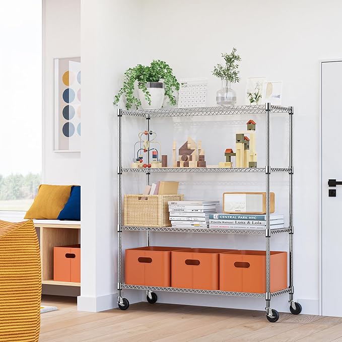 4 Tiers Storage Shelves Load 1400LBS, Metal Shelving Wire Metal Shelving Unit - Image 6