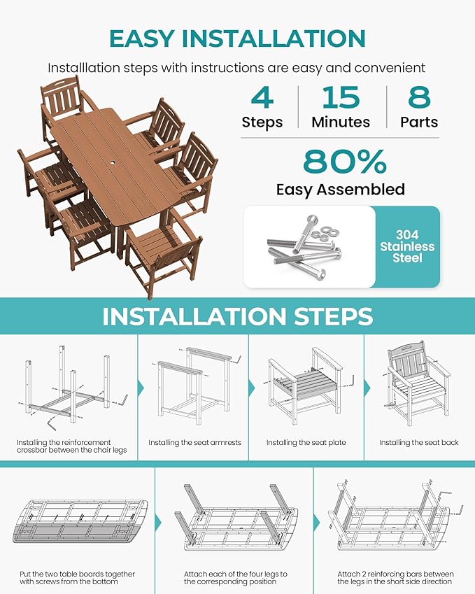 Outdoor Rectangle Dining Table, Heavy-Duty HDPE Table - Image 5