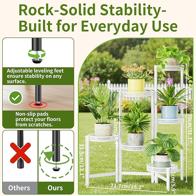 6 Tier Metal Plant Stand, 6 Potted Multiple Flower Pot Holder Shelf, - Image 3