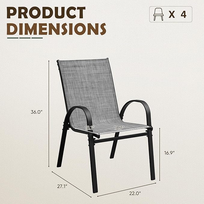 Flamaker Patio Chairs Stackable Dining Chairs Set of 4 Metal and Teslin Outdoor - Image 3