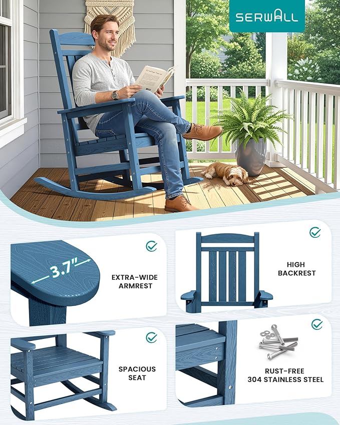 SERWALL Oversized Outdoor Rocking Chair, All-Weather Patio Rocking Chair - Image 5