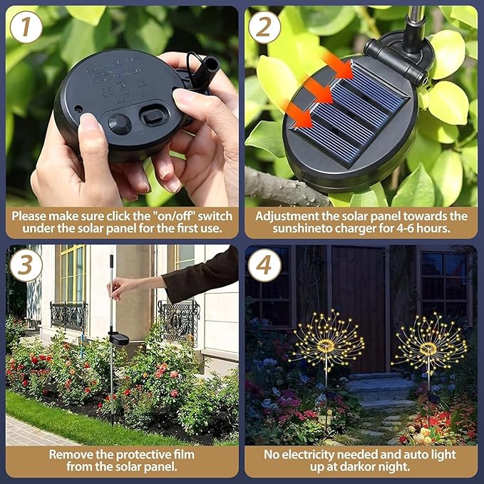 4 Pack Solar Firework Lights 200 LED Create Magical Nights, Waterproof - Image 6