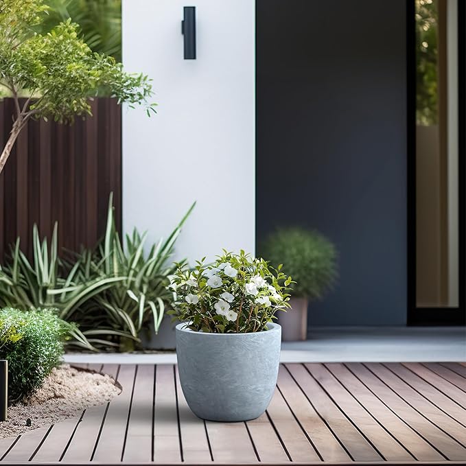 Kante 14 Inch Dia Round Concrete Planter, Indoor Outdoor Large Plant Pot - Image 5