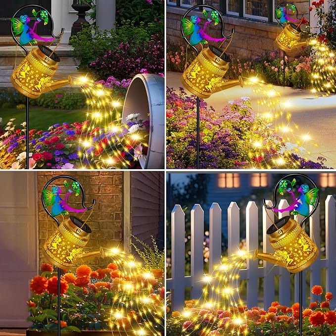 Solar Watering Can Lights Outdoor Garden Decor, Large Fairy Hanging Lantern - Image 5