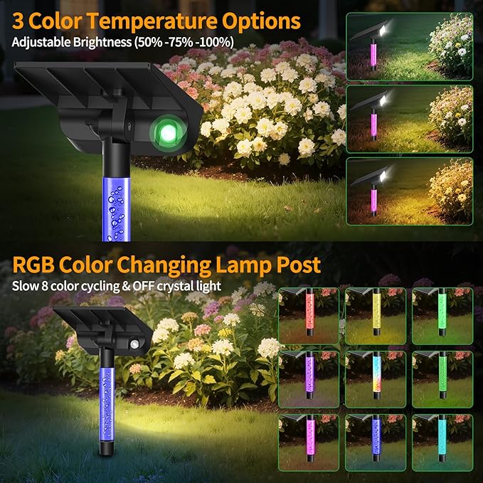 intelamp Solar Spot Lights Outdoor Waterproof, 4000mAh RGB LED Landscape Lights - Image 3