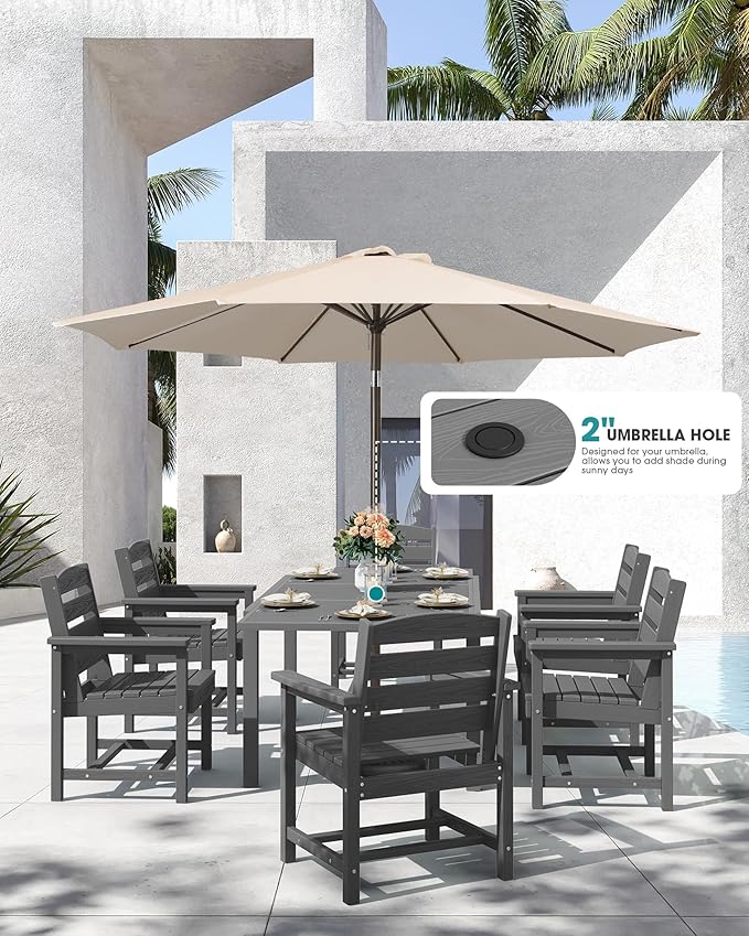 SERWALL 9-Piece Outdoor Dining Set, All Weather HDPE Outdoor Furniture Set - Image 3