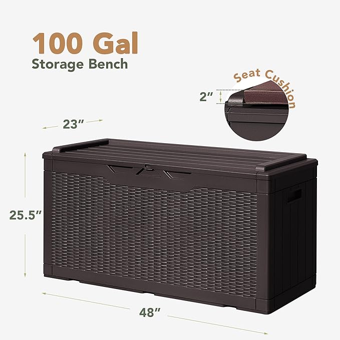 Flamaker Deck Box with Cushion 100 Gallon Waterproof Resin Storage Box with Air - Image 6