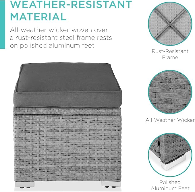 Best Choice Products Set of 2 Wicker Ottomans, Additional Seating, Side Table - Image 4