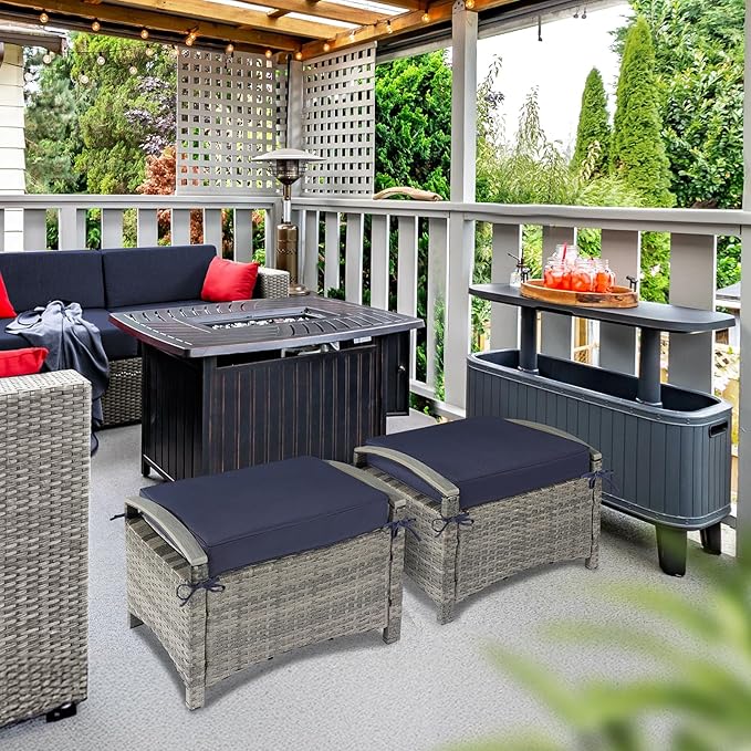 VINGLI Wicker Outdoor Ottoman Set of 2, All Weather PE Rattan Footstool - Image 2