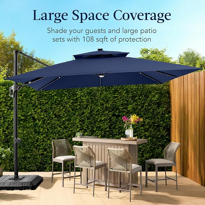 Best Choice Products 9x12ft LED Cantilever Patio Umbrella w/Base Included & - Image 4