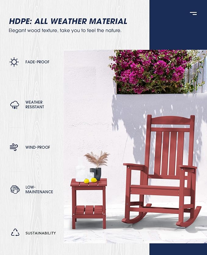 KINGYES Outdoor Rocking Chair, Weather Resistant Patio Rocking Chairs High Back - Image 5