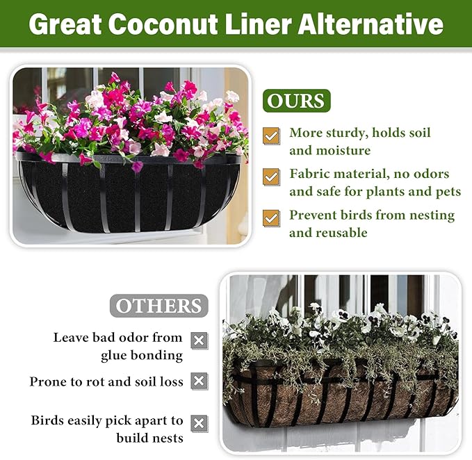 Riare 4 Pack 36 Inch Black Felt Window Box Liners- Fabric Trough Planter Basket - Image 4