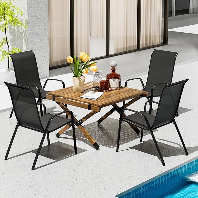 TLSUNNY Patio Chairs, Stackable Textilene Outdoor Dining Furniture - Image 2