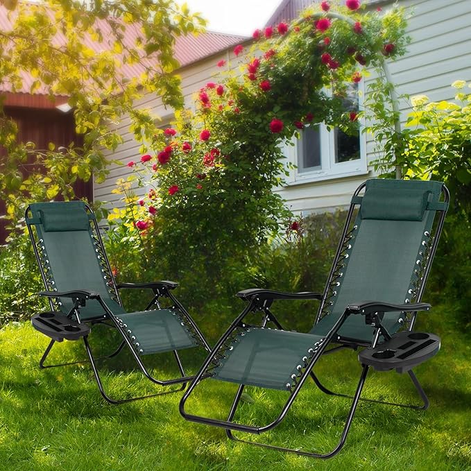 Nazhura Set of 2 Relaxing Recliners Patio Chairs Adjustable Steel Mesh Zero - Image 2