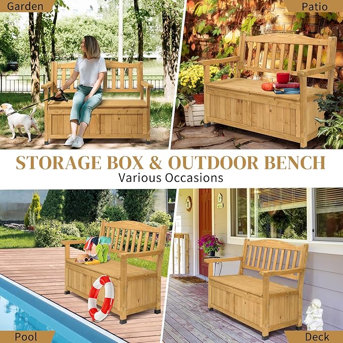 Outvita Outdoor Wood Storage Bench, Wooden Large Deck Box - Image 7