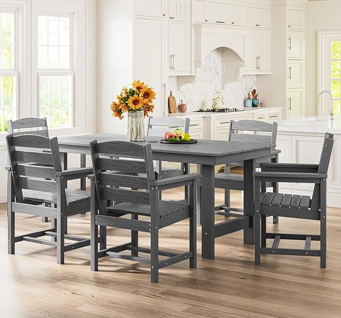SERWALL Outdoor HDPE Dining Table Set, 7-Piece Outdoor Dining Table Sets - Image 7