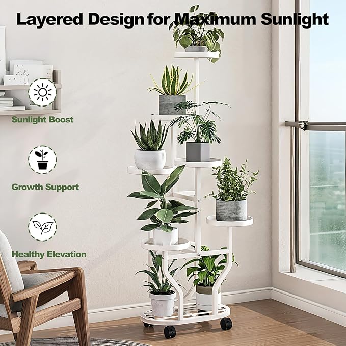 Plant Stand with Wheels 6 Tier Metal Flower Shelf - Image 6
